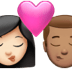 👩🏻‍❤️‍💋‍👨🏽 kiss: woman, man, light skin tone, medium skin tone display on Apple